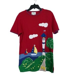 QUACKER Factory Women’s Sz S Vintage Red Lighthouse Nautical Sweater NWT